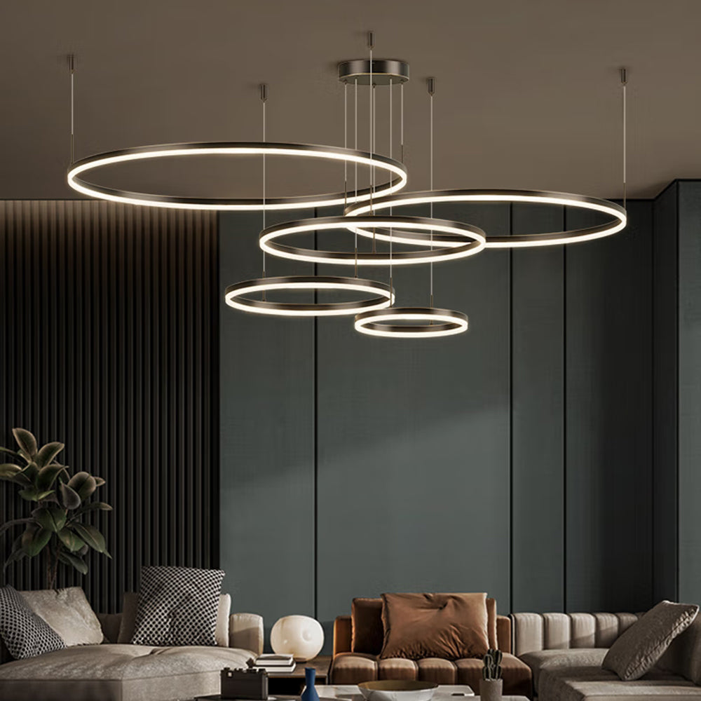 Glanzlicht LED-Ring Kronleuchter in Schwarz/Gold/Kaffee - Modernes Design